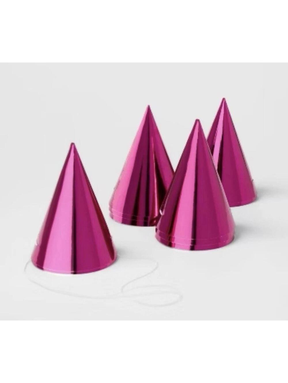 10ct 5" Metallic Foil Party Hats Hot Pink - Spritz